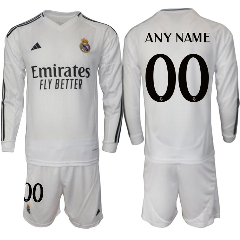 Men 2024-2025 Club Real Madrid home Long Sleeves White Customized Soccer Jersey